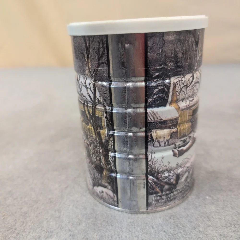 Currier & Ives American Homestead Winter Vintage Metal Tin Canister with Lid - Picture 2 of 8